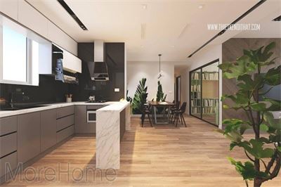 Mẫu đá ốp mặt bàn bếp chung cư Season Avenue hiện đại