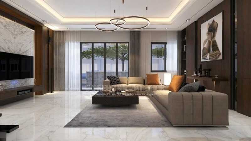 Mẫu trang trí nội thất cao cấp dành cho biệt thự hiện đại tại Parkcity – không gian luôn tràn ngập cây xanh vì vậy mà hệ thống cửa kính lớn là sự lựa chọn tuyệt vời tại khu đô thị nơi đây.