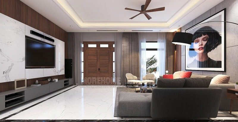 Đá ốp tường vân mây cao cấp điểm nhấn tinh tế cho phòng khách biệt thự, nhà phố hiện đại.