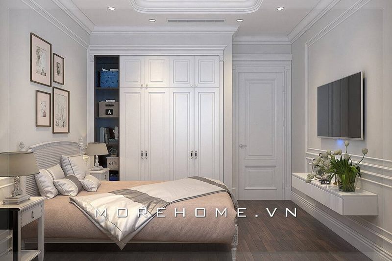 Nội thất phòng ngủ nhỏ đơn giản, tủ quần áo đa năng kịch trần, kệ ti vi treo tường gỗ công nghiệp, chiếc giường cách điệu tối giản... tất cả tạo nên một không gian nghỉ ngơi hoàn mỹ nhất cho gia chủ